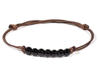 Black Tourmaline Schorl Gemstone Bracelet 7 Beads with 6 mm Handmade (adjustable up to 20 cm) Bracelets for Women & Men
