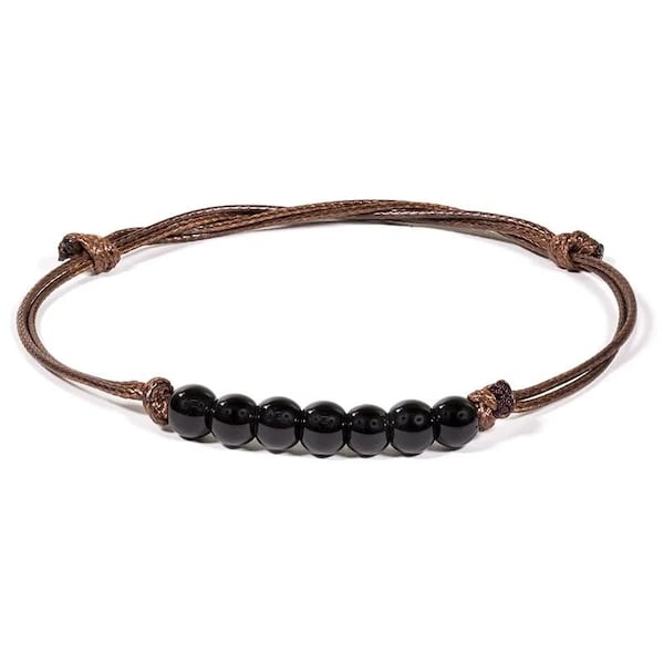 Black Tourmaline Schorl Gemstone Bracelet 7 Beads with 6 mm Handmade (adjustable up to 20 cm) Bracelets for Women & Men