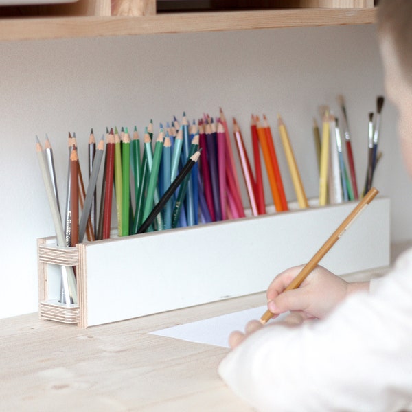 Montessori wood pencil holder, crayon holder, color sorting, Stiftehalter Stiftebox Schreibtisch Organizer Sorter