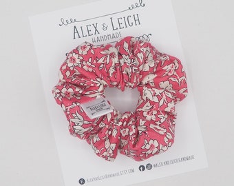 Dark pink scrunchies - Hot Pink floral Scrunchies - Liberty of London floral - fabric scrunchies - floral hair ties - hair accessories