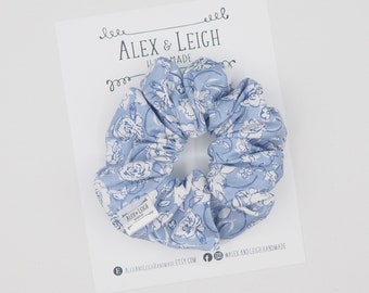 Blue floral Scrunchies - floral print scrunchies - Art Gallery floral fabric - fabric scrunchies - floral hair ties - hair accessories