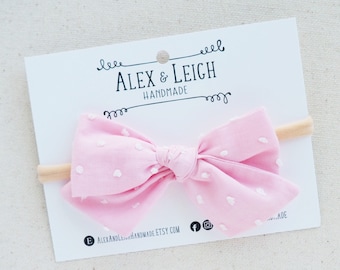 Pink Swiss dot hair bow - Choose your bow style - Pink spring bow - Easter Hair bow - Pink dot bow headband - Summer bow hair clips