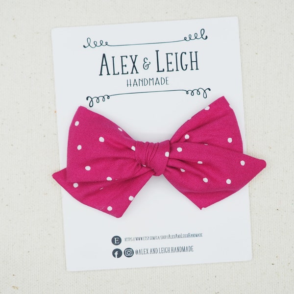 Magenta pink mini dot bow - Choose your bow style - Dark pink fabric bow - Deep pink hair bow - Fuchsia pink bow - Mini dot pink hair bows