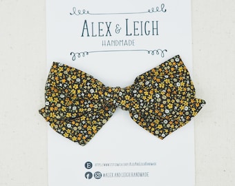 Wild flower fabric bow in Mocha - Choose your bow style - Fall flower fabric bow - Brown floral fall bows - Floral bow headband