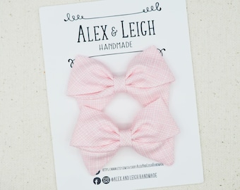 Light pink sketched fabric bow - Choose your bow style - Pale pink bow - Light pink hair bow - Blush pink bow clip - Pink pigtail bow clips