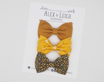 Fall floral hair bow - Set of 3 bows - brown and yellow bow - fall brown and yellow accessories - brown and yellow floral clips