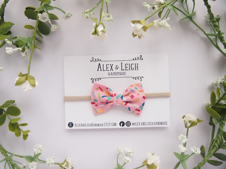 hair bows for girl baby hair clips pigtail bow Pink sprinkle baby bow headband fabric bow headband nylon bow headband toddler hair bow