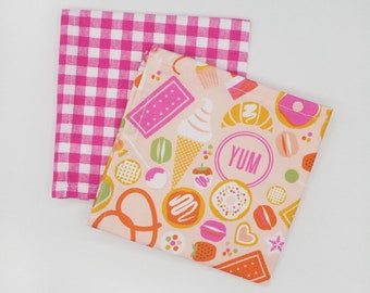 Handkerchief - eco friendly cloth tissue - zero waste cloth napkin - reusable hankie - cotton pocket square - pink summer treats