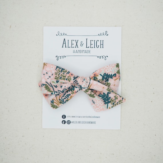 Rifle Paper Co. Pink floral Hair bow - Choose your bow style - Pink spring flower bow - Pink floral bow headband - Pink floral fabric bow