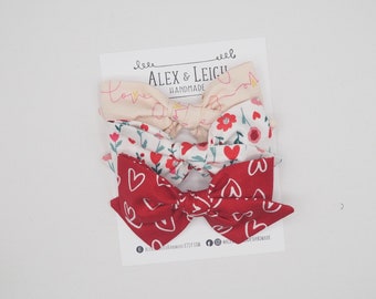 Valentine’s Day trio - Set of 3 bows - Valentine’s Day bow sets - heart bow bundle - 3 bows combo - Valentine’s Day bow clips