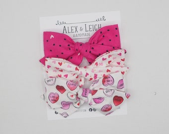 Valentine’s Day bow trio - Set of 3 bows - Valentine’s Day bow sets - heart bow bundle - 3 bows combo - Valentine’s Day bow clips