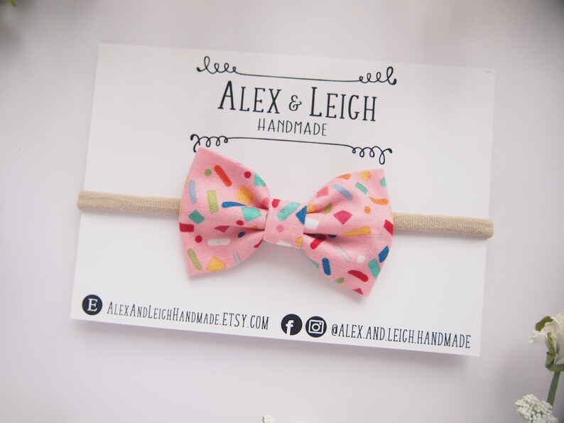 hair bows for girl baby hair clips pigtail bow Pink sprinkle baby bow headband fabric bow headband nylon bow headband toddler hair bow