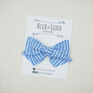 Blue gingham check bow - choose your bow - blue hair bow - blue hair accessories - blue check - blue bow clips