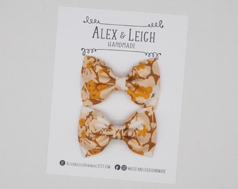 Fall floral printed fabric bow - choose your bow - fall hair clips - fall flower headband - brown yellow floral clip - fall accessories