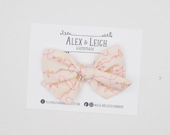 Love beat bow - choose your bow - pink Valentine’s Day bow - Valentine’s Day heart bow - Valentine’s Day hair clip - heart beat love