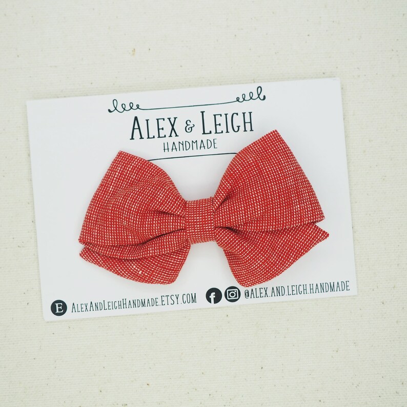 Red and white bow headband Christmas red linen bow Red bow clip Christmas Bow Choose your bow style Christmas red hair bow