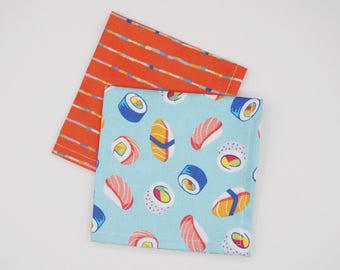Sushi handkerchief set - Handkerchief - eco friendly cloth tissue - zero waste cloth napkin - reusable hankie - cotton pocket square -