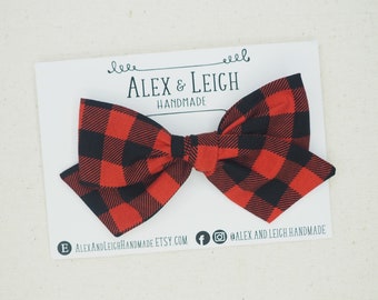 Christmas bow - Buffalo plaid bow clip - Red black plaid bow - Lumberjack hair bow clip - Buffalo plaid headband - Choose your bow style