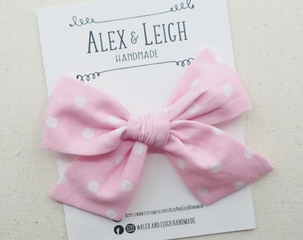 Pink polka dot bow - Choose your bow style - Light pink dot hair bow - Pink Valentines bow - Baby Easter headband - Pink spring bow clip