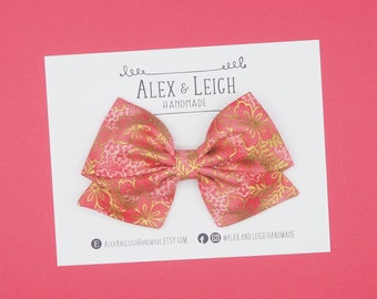 Chinese new year hair bow - choose your bow - pink with gold cherry blossoms - Japanese fabric bow - lunar new year hair clip