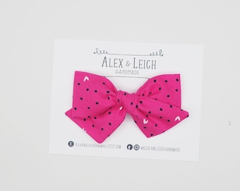 Hot pink dotted bow - choose your bow - pink Valentine bow - magenta pink with black dots - Valentine accessories