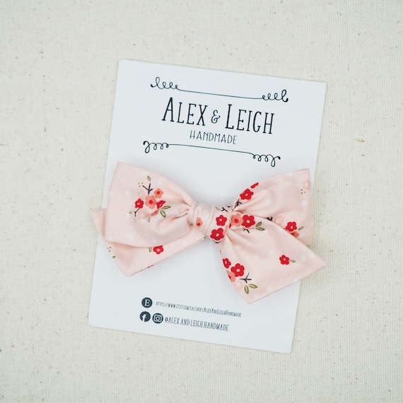 Cherry Blossom Bow - Spring floral Bow -  Baby pink bow headband - Spring baby bow - Toddler bow clips - Fabric hair bow