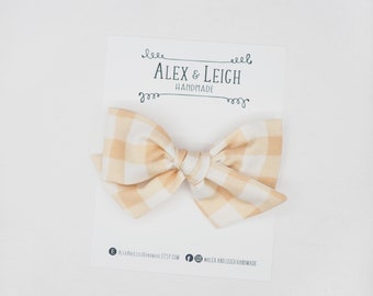 Peach gingham check bow - choose your bow - Blush check bow - blush fabric bow - baby bow - kid girl bow - fabric hair bow