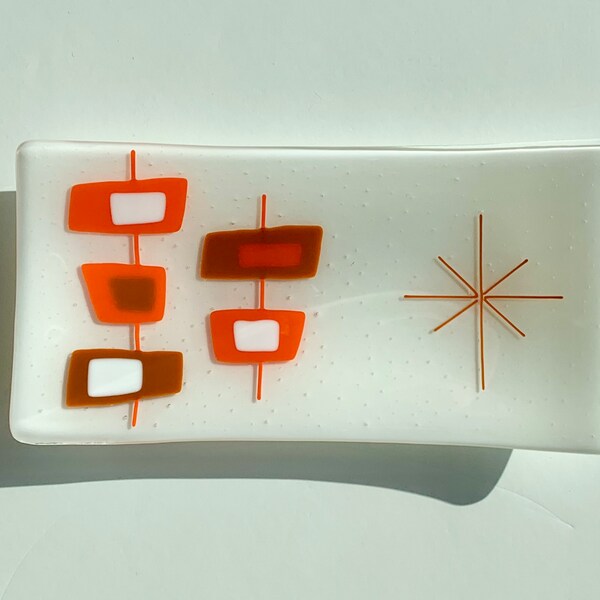 Mid-century Modern Atomic style fused glass 10 x 5