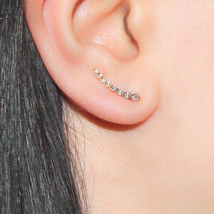 0.30 ctw Diamond Ear Climber Earrings - 18k Yellow Gold | Ear Climber Style Yellow Gold Earring | Youth Special Design Diamond Stud Earrings