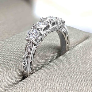 1.0 ct. Diamond Vintage Inspired Four Stone Anniversary Band, Natural Diamond 4 Stone Wedding Band Antique Design 14K/18K Gold or Platinum