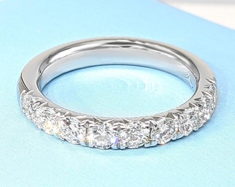 1.00 ct. Diamond Wedding Band - 14K/18K White, Yellow, Rose Gold or Platinum 950 | 9 Stone Diamond Band French Pave Set Anniversary Ring