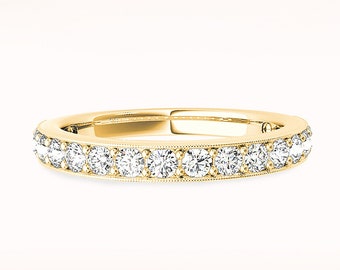 0.50 ctw Diamond Wedding Band - 14K/18k Solid Yellow Gold | Channel Set Diamond Wedding Anniversary Ring | Modern Design
