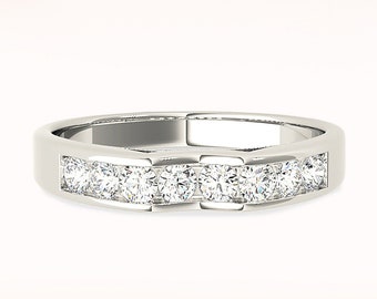 0.40 ctw Diamond Wedding Band - 14K/18k Solid White Gold / Platinum | Channel Set Diamond Wedding Anniversary Ring | Modern Design