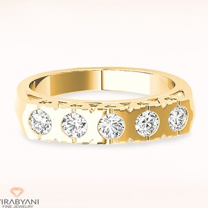 1 ctw Diamond Wedding Band - 14K/18k Solid Yellow Gold | Bezel Set Diamond Wedding Anniversary Ring | Modern Design