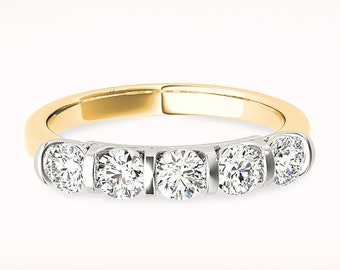 1 ctw Diamond Wedding Band - 14K/18k Solid Yellow and White Gold | Bar Set Diamond Wedding Anniversary Ring | Modern Design