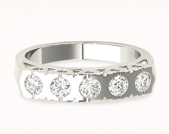 1 ctw Diamond Wedding Band - 14K/18k Solid White Gold / Platinum | Bezel Set Diamond Wedding Anniversary Ring | Modern Design