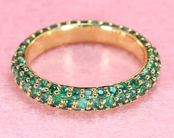 1.90 ctw Genuine Green Tsavorite Eternity Ring - 18k Yellow Gold | Pave Green Tsavorite Eternity Band | Gemstone Eternity Ring