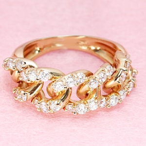 1.00 ctw. Diamond Chain Ring - 18k Rose Gold | Diamond Chain Link Ring | Diamond Anniversary Ring |Link Chain Ring With Diamonds