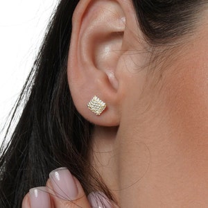 Natural Diamond Square Shaped AMoré Pavé Earrings in 14K/18K White Yellow, Rose Gold or Platinum, Pave Round Diamond Earrings