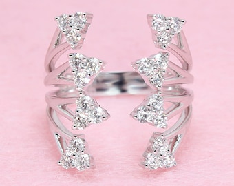 0.97 ctw. Diamond Unique Design Right Hand Open Ring - 18k White Gold | Original Modern Design Fashion Styel Diamond Ring  | Gift For Her