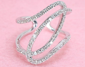 0.57 ctw. Diamond Knot Ring - 18k White Gold | Diamond Knot Band | Large Knot Diamond Ring | Diamond Fashion Style Knot Ring