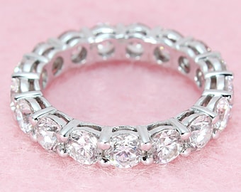 4.0 ctw Diamond Eternity Band - Oro Blanco de 18k / Anillo de Eternidad de Diamante de Punta Compartida / Estilo de Anillo de Eternidad de Aerolínea / Eternidad de Diamante Eternidad