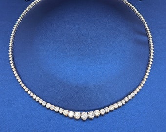 3 to 15 Carat Lab-Grown Diamond  Graduated Tennis Necklace, E/F  VS Lab Created Man Made Diamond Tennis Necklace | 3 Prong Tennis Necklace