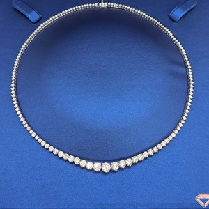 3 to 15 Carat Graduated Natural Diamond Tennis Necklace - 14k/18K White, Yellow, Rose Gold and Platinum 950 | 3 Prong Tennis Necklace