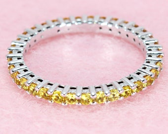 1.00 ct Genuine Yellow Sapphire Eternity Ring - 14k White Gold | 100% Natural Yellow Sapphire | Yellow Sapphire Gemstone Eternity Band