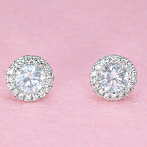 1.00 ctw Diamond Halo Stud Earrings - 14k White Gold | Diamond Stud Earrings Halo Style | Natural Diamond Stud Fine Earrings Gift For Her