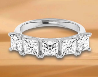 1.95 ct. Princess  Cut Diamond Wedding Band- 14K/18K White, Yellow, Rose Gold and Platinum 950, Natural Diamonds Anniversary Ring