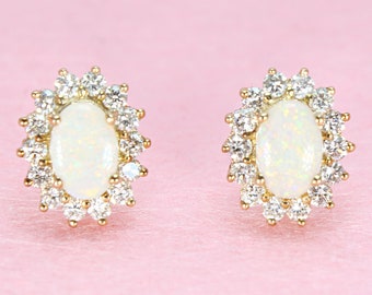 Oval Opal Earrings | Etsy