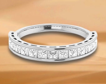 0.90 ct. Channel Set Princess Cut Diamond Wedding Band -14K/18K White, Yellow, Rose Gold and Platinum 950, Natural Diamonds Anniversary Ring