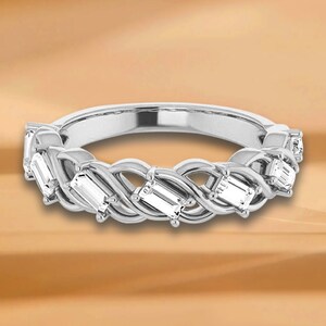 0.56 ct. Baguette Cut Diamond Open Rope Design Wedding Band - 14K/18K White, Yellow, Rose Gold and Platinum 950, Natural Diamonds Ring